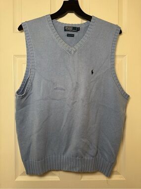 Ralph Lauren Light Blue V-Neck Cotton Sweater Vest